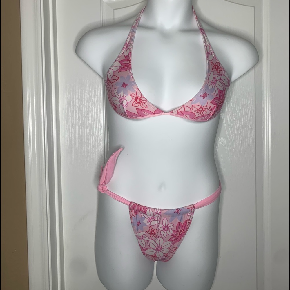 Bikini bathing suit-New- Pink/White Medium